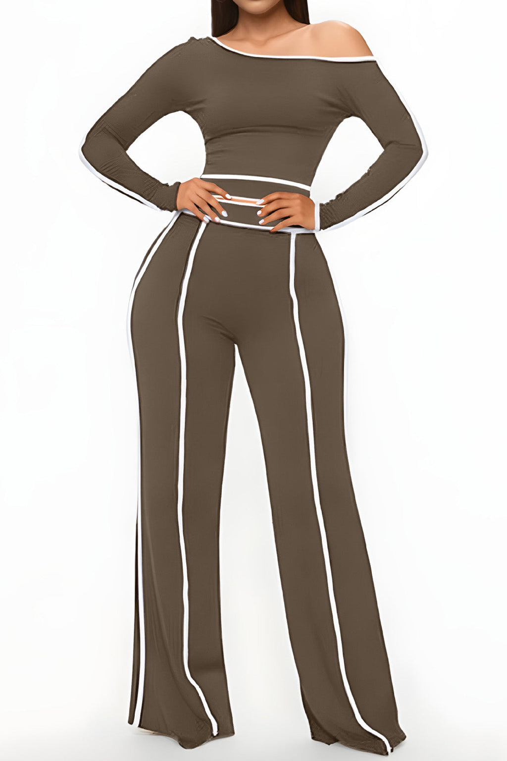 One Shoulder Top and Wide Leg Pants Set Lavish Daily