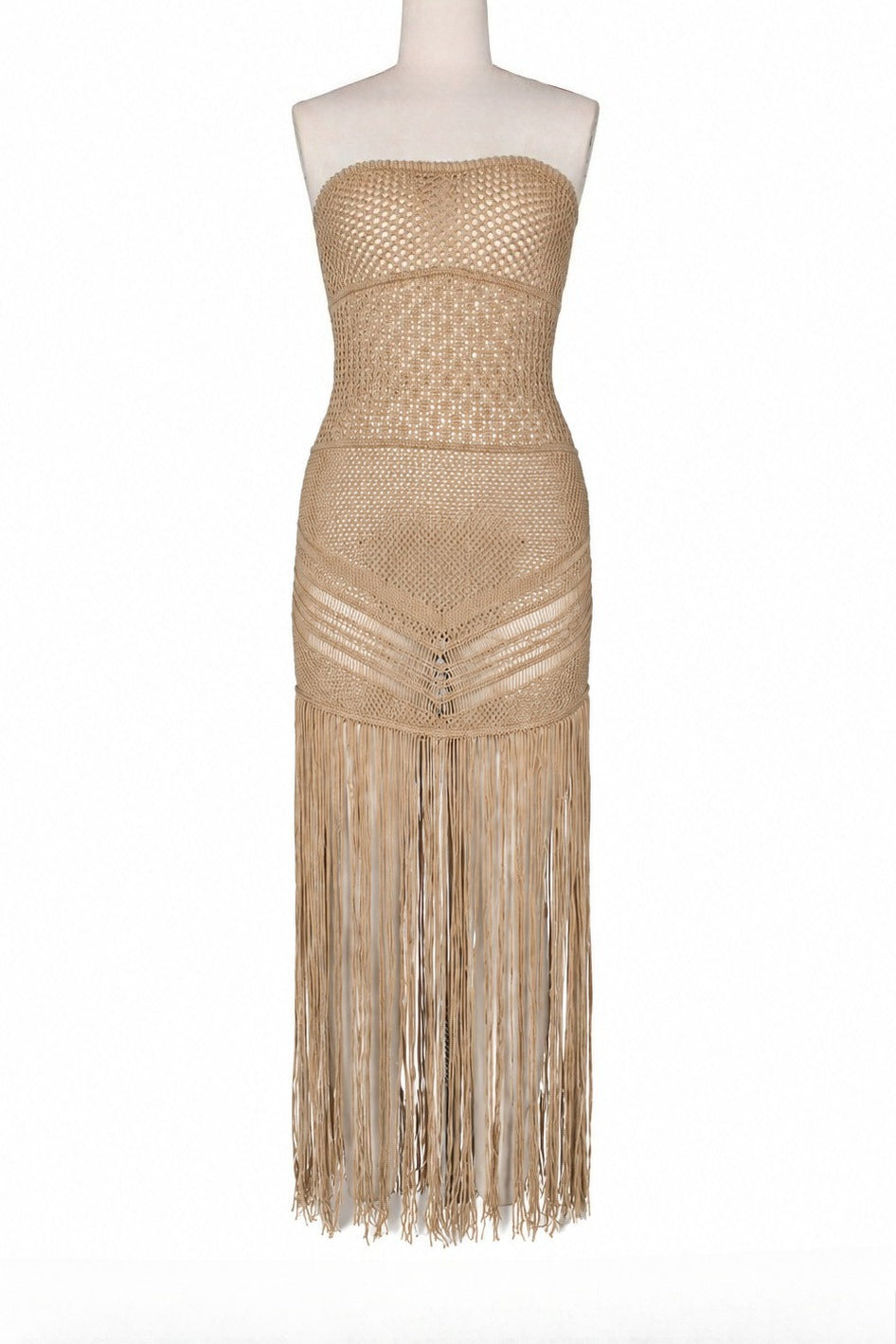 Strapless Crochet Fringe Maxi Dress Lavish Daily