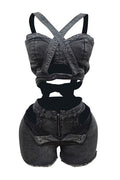 Denim Top & Cut Out Shorts Set Lavish Daily