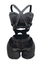 Denim Top & Cut Out Shorts Set Lavish Daily