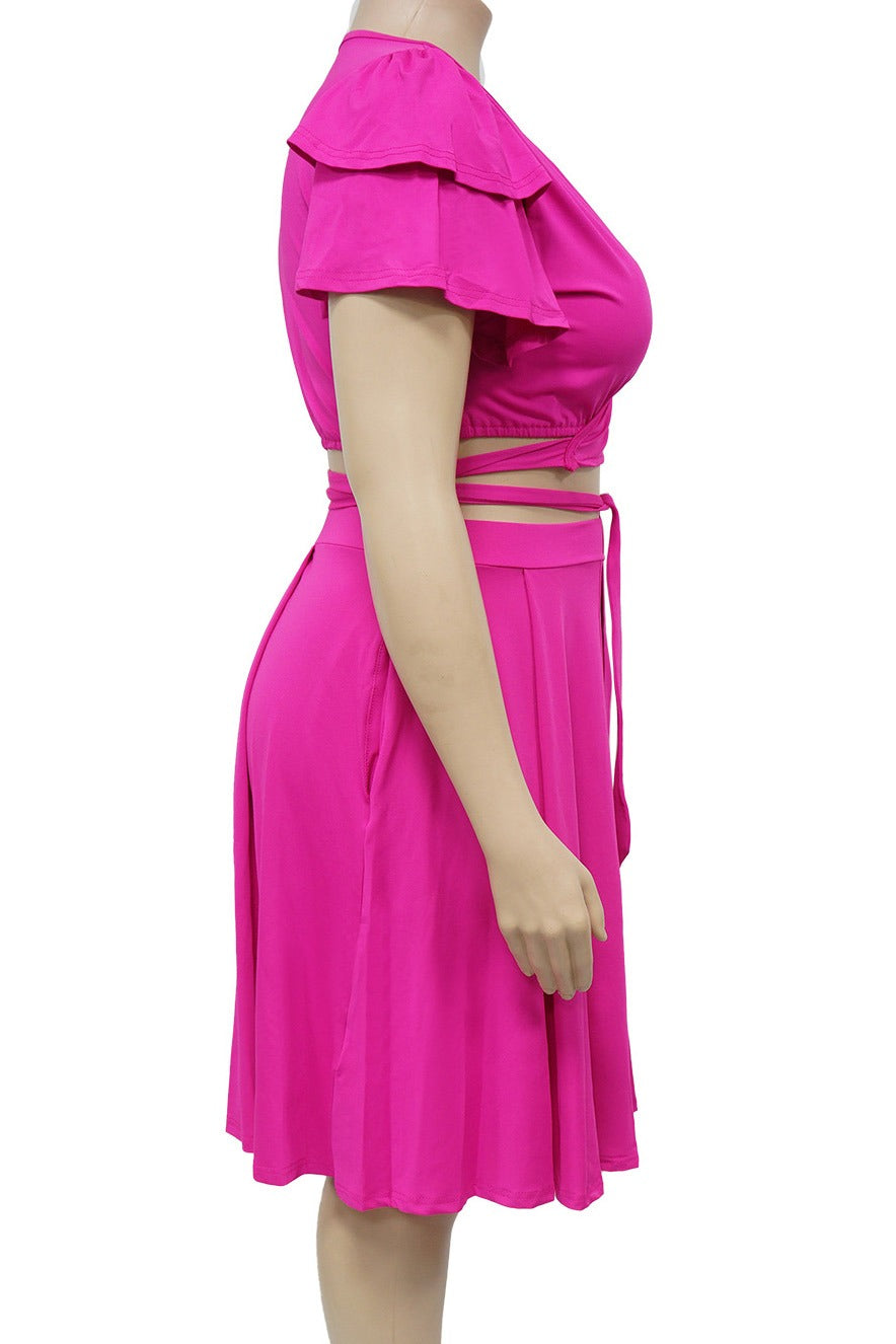 Plus Size Ruffle Tie Front Skirt Set LavishDaily