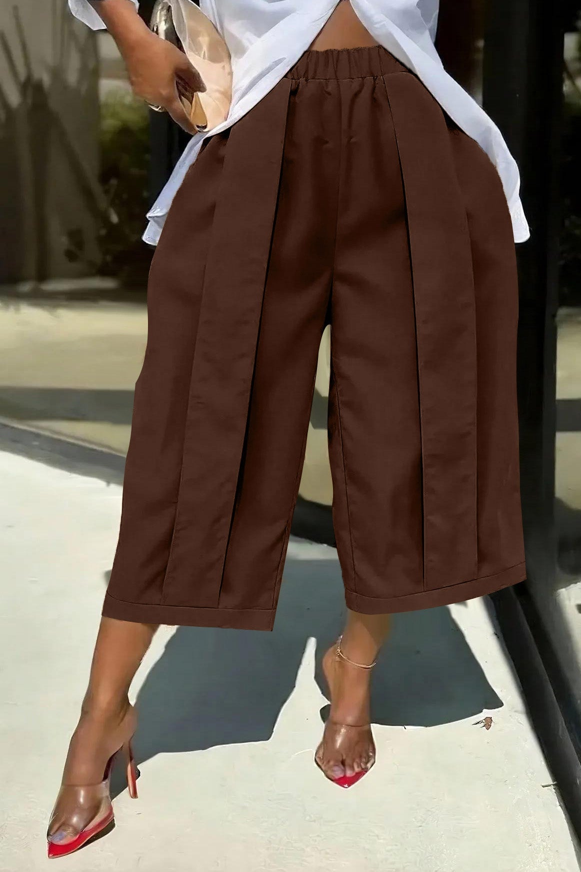 High Waist Pleated Wide Leg Culottes Lavish Daily