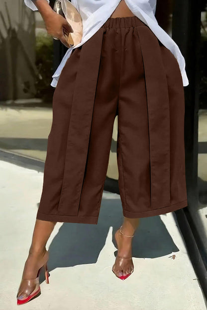High Waist Pleated Wide Leg Culottes Lavish Daily