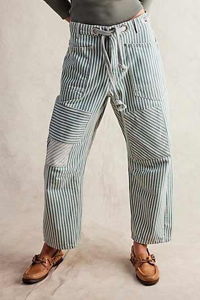 Loose Casual Striped Wide Leg Drawstring Trousers Lavish Daily