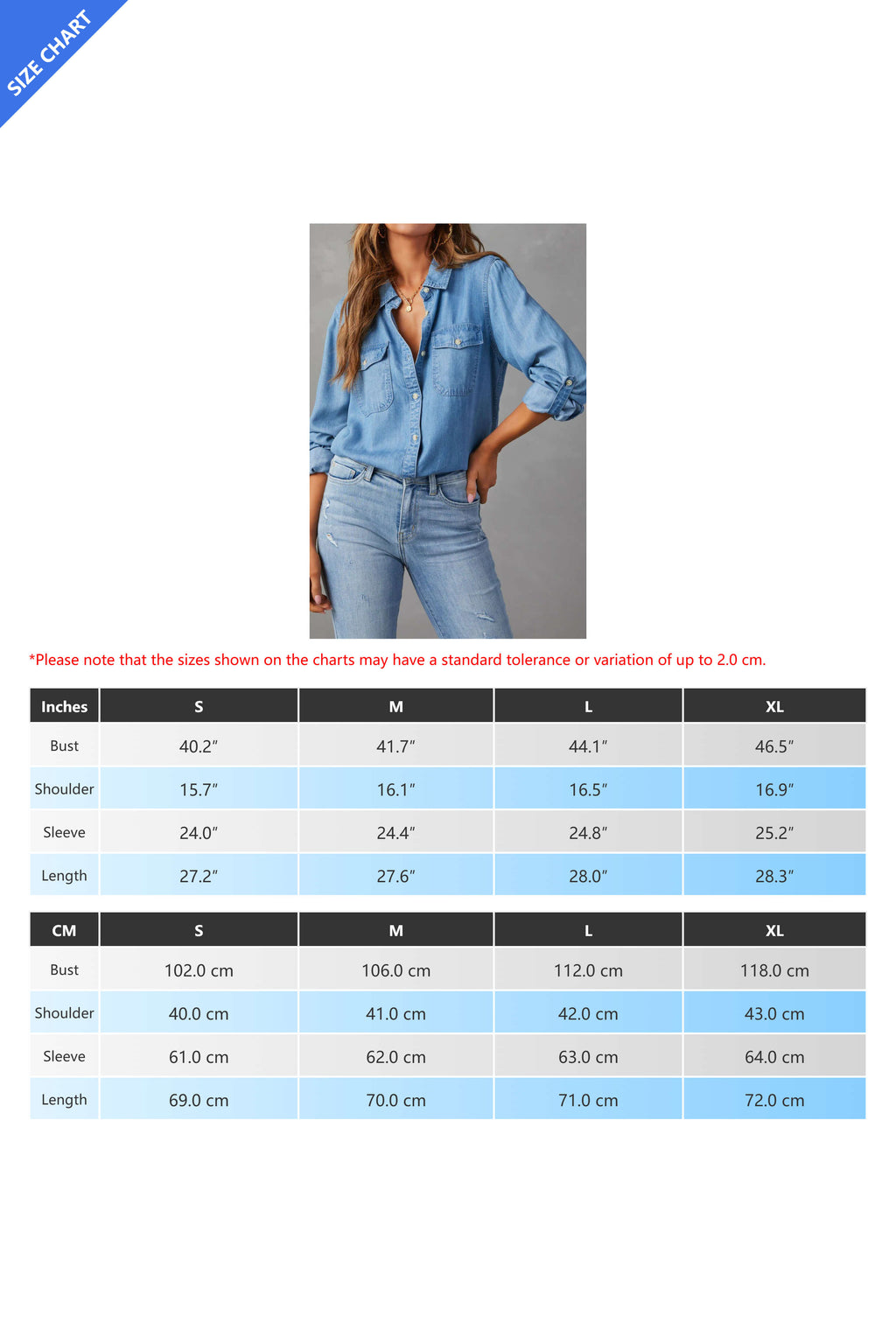 Button Front Roll-Tab Sleeve Denim Shirt Lavish Daily
