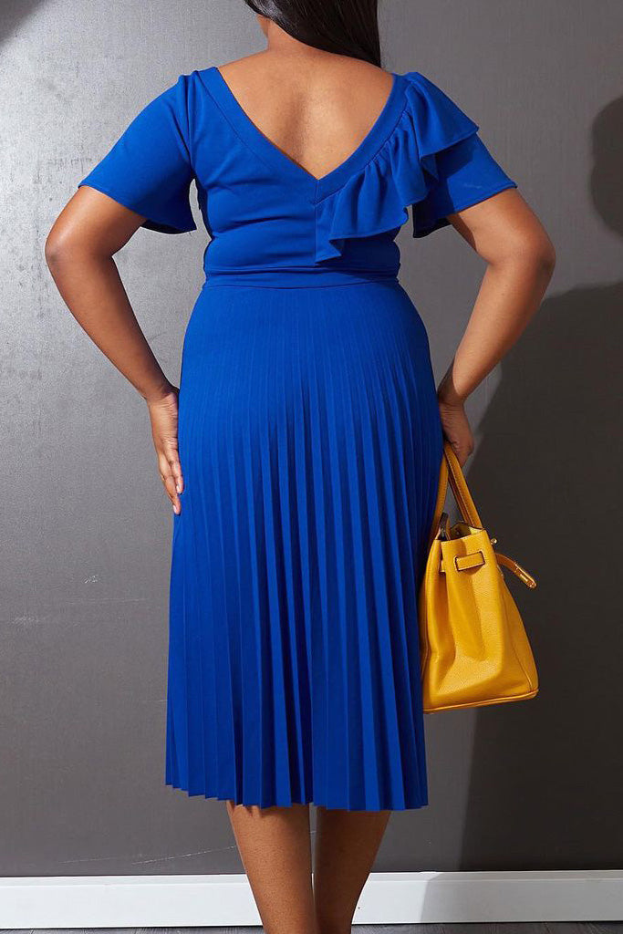 Pleated Flounce Sleeve Slim Fit Dress Lavish Daily