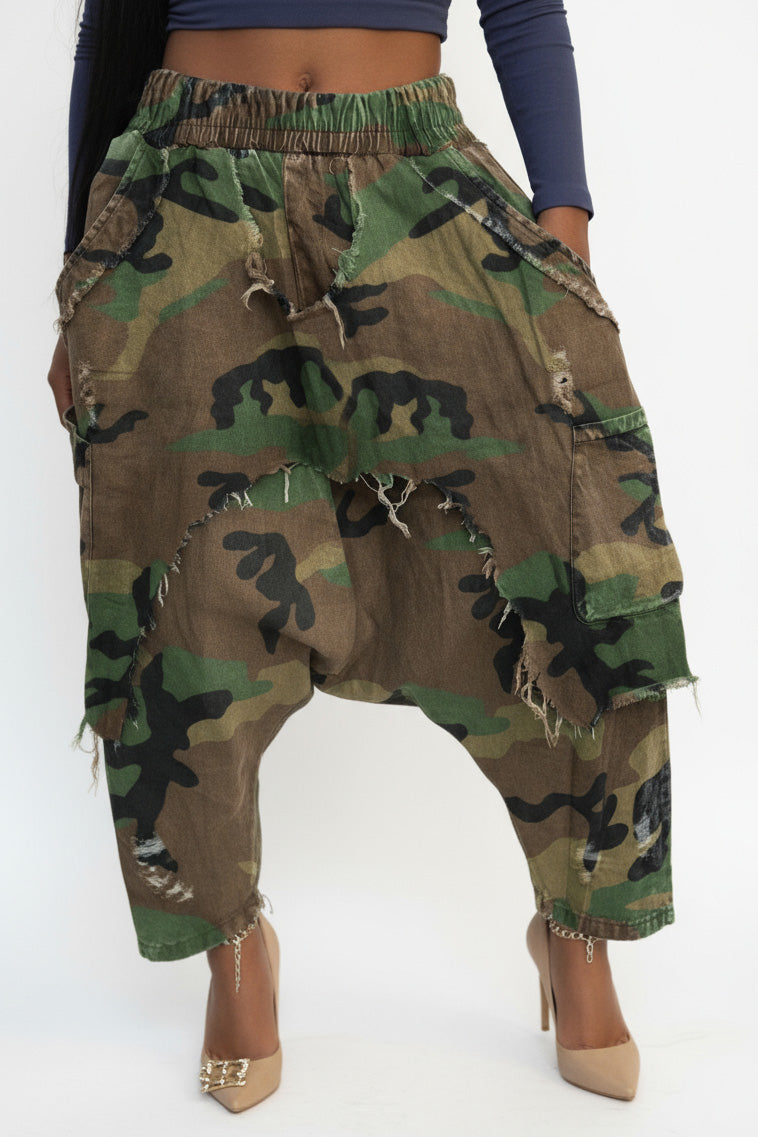 Camo Print Elastic Waist Harem Pants Lavish Daily