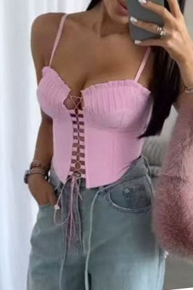 Lace-Up Boned Corset Cami Top Lavish Daily