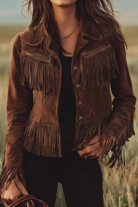 Lapel Long Sleeve Tassel Casual Jacket Lavish Daily