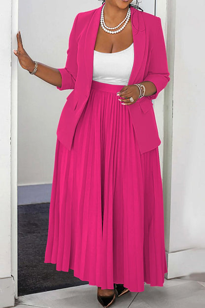 Plus Size Blazer & Pleated Skirt Set LavishDaily
