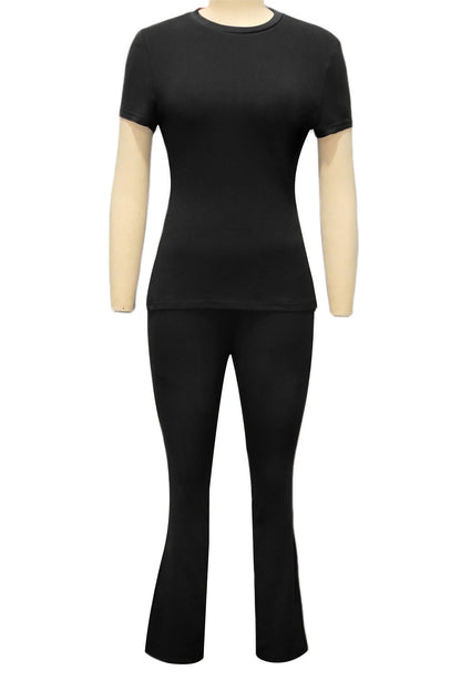 Fitted Short Sleeve Flare Pant Set Lavish Daily