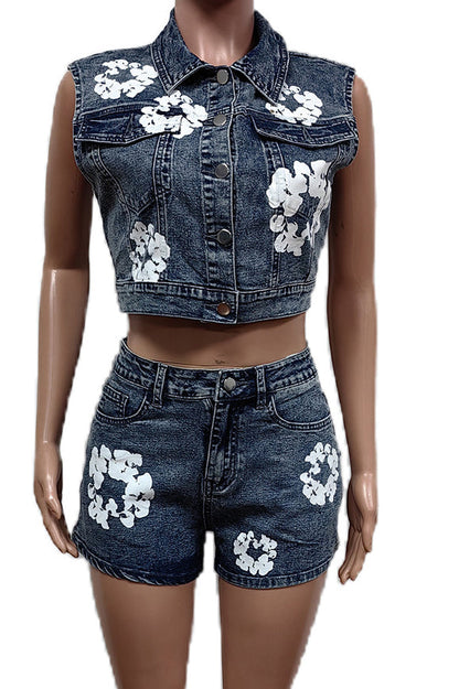 Floral Print Denim Shorts Set Lavish Daily