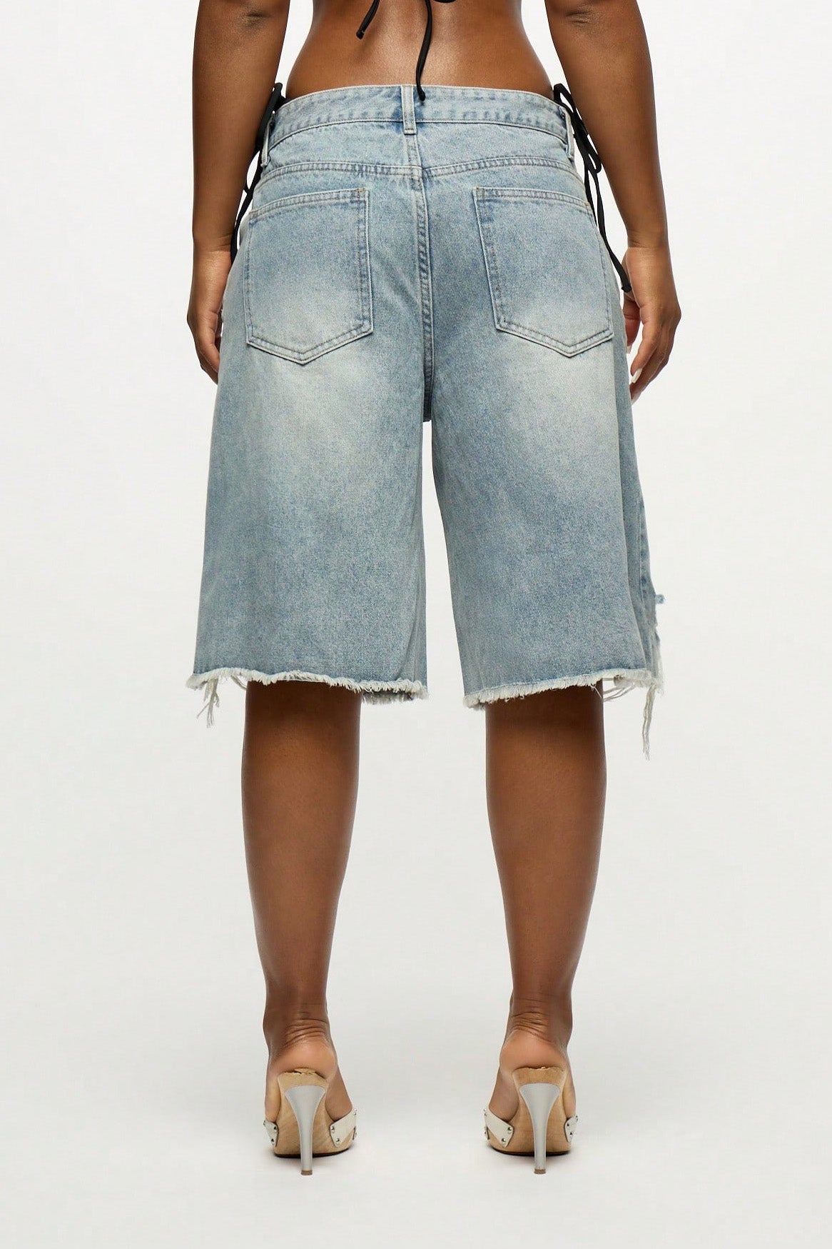Oversized Grommet Distressed Long Shorts Lavish Daily