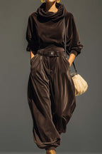 Velvet Hooded Long Sleeve Jogger Set Lavish Daily