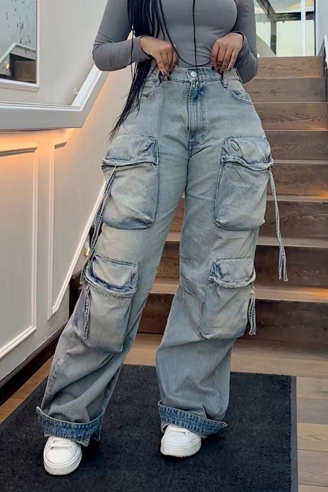 Flap Pocket Light Wash Jeans Lavish Daily