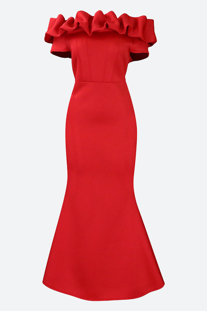 Solid Ruffle Collar Mermaid Dress Lavish Daily