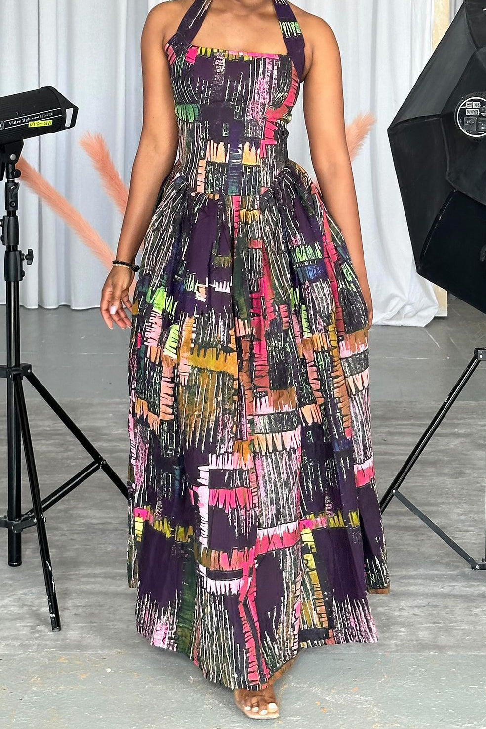 Printed Halter Neck Loose Dress Lavish Daily