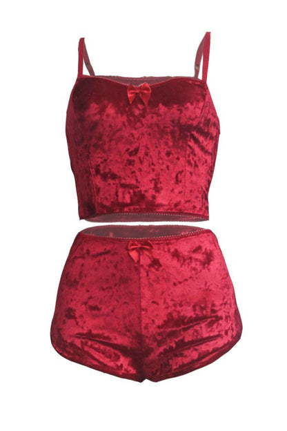 Crushed Velvet Cami & Shorts Lounge Set Lavish Daily