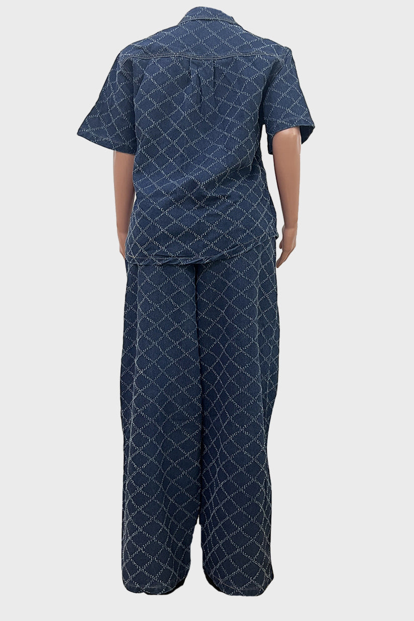 Quilted Textured Denim Set Lavish Daily