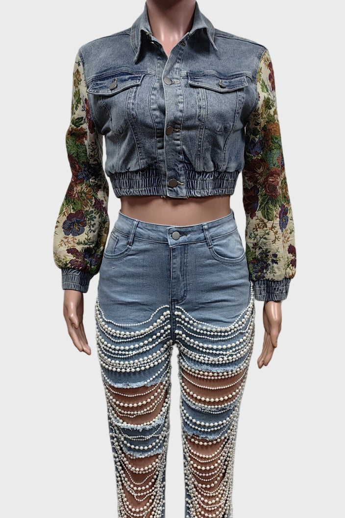 Flower Denim Jacket Lavish Daily