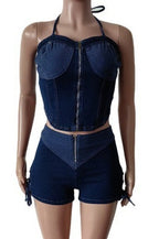 Fashion Straps Denim Set - Casual Shorts Lavish Daily