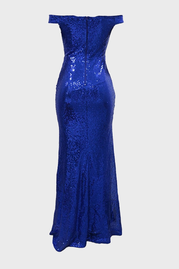Off-the-Shoulder Sequins Prom Dress Long Slit Lavish Daily
