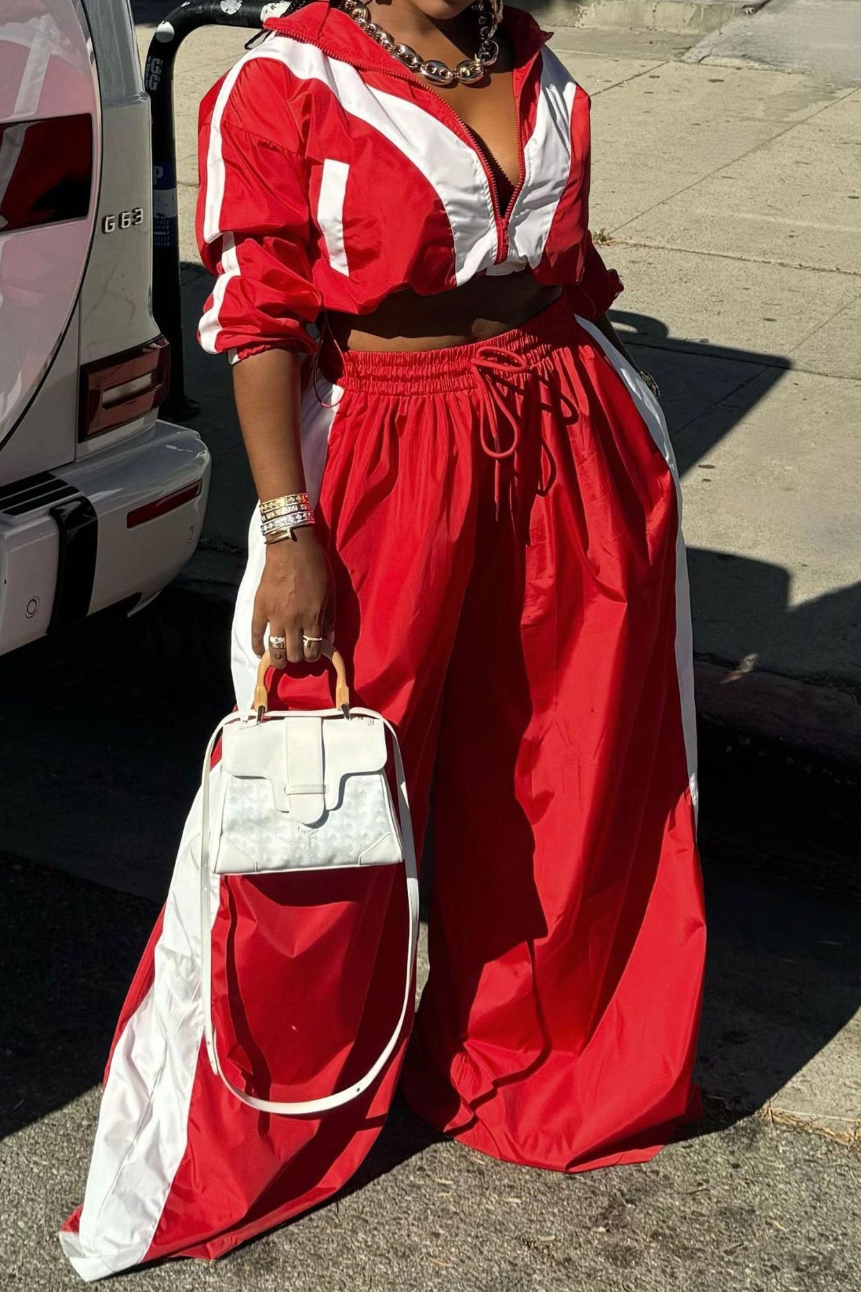 Color-Block Windbreaker & Wide-Leg Set Lavish Daily