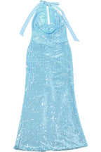 Sequin Halter Cowl Neck Backless Slit Dress Lavish Daily