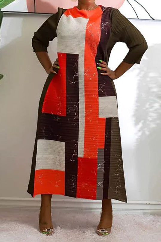 Abstract Print Pleated A Line Midi Dress Lavish Daily