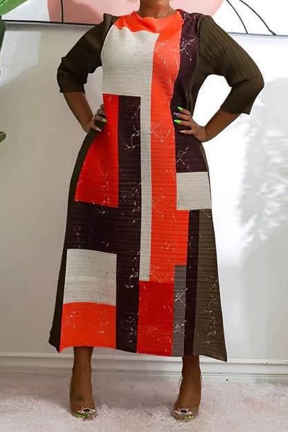 Abstract Print Pleated A Line Midi Dress Lavish Daily