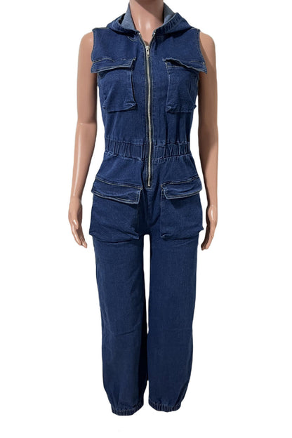 Sleeveless Hooded Denim Jumpsuit Lavish Daily