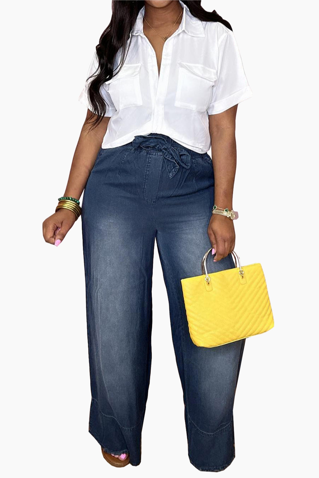 Drawstring Waist Wide Leg Jeans Lavish Daily