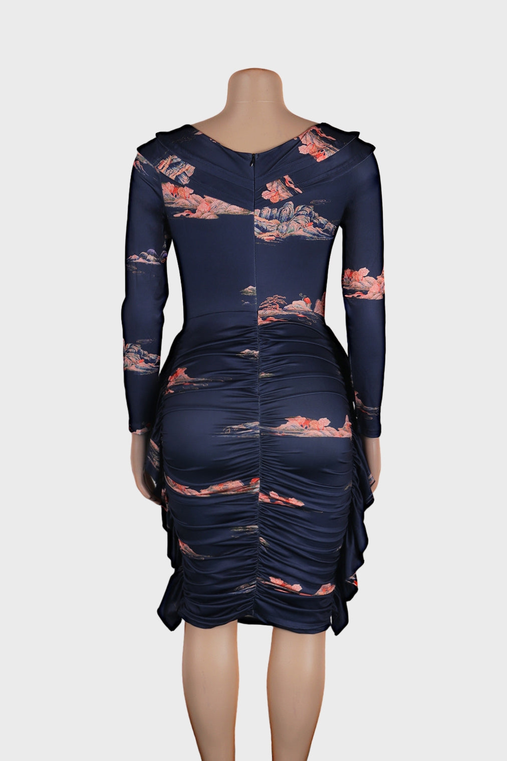 Printed Long Sleeve Ruched Bodycon Dresses Lavish Daily