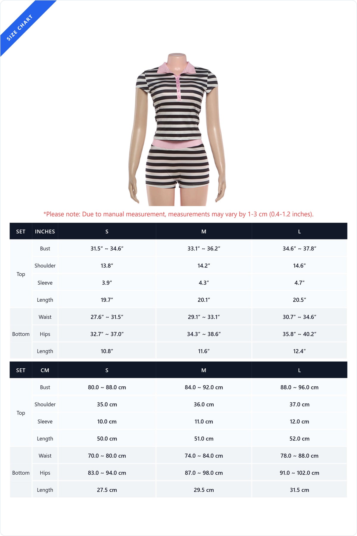 Striped Polo Collar Top & Short Set Lavish Daily