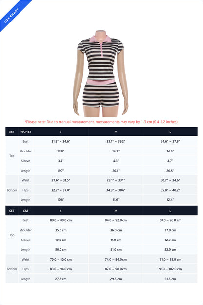 Striped Polo Collar Top & Short Set Lavish Daily
