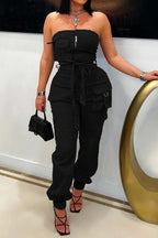 Strapless Utility Jumpsuit with Pockets Lavish Daily