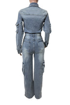 Washed Denim Utility Wide Leg Jumpsuit Lavish Daily