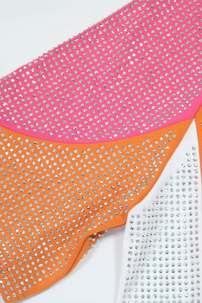 Colorblock Rhinestone V-Neck Dress Lavish Daily