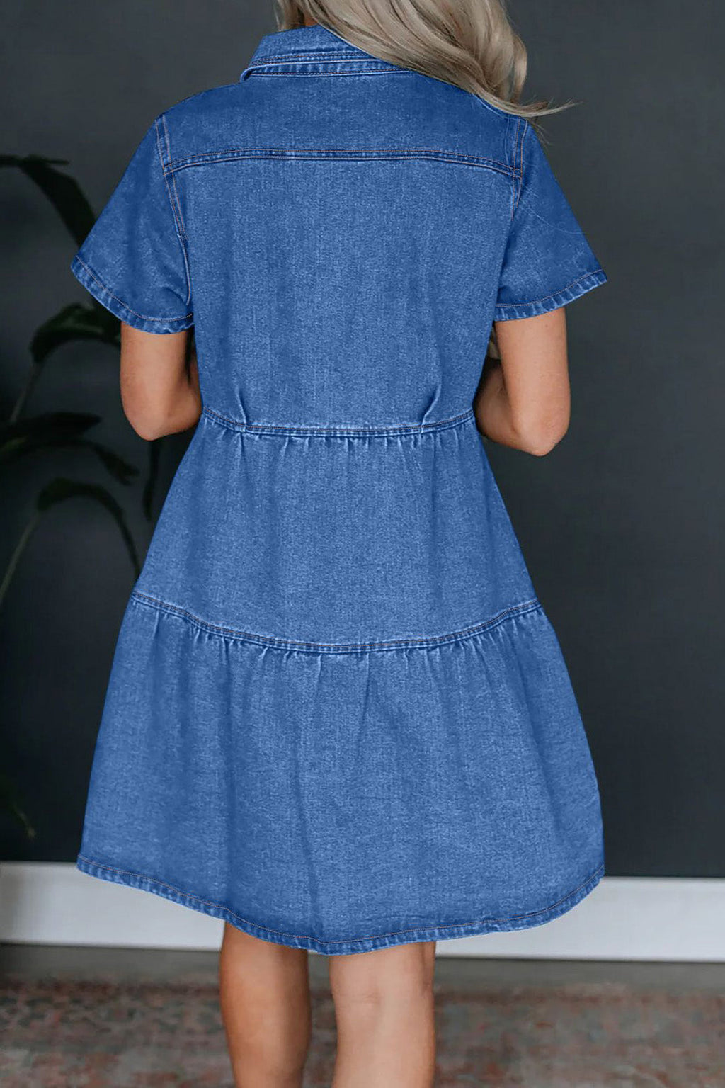 Short Sleeve Button-Up Denim Dress with Pockets Lavish Daily