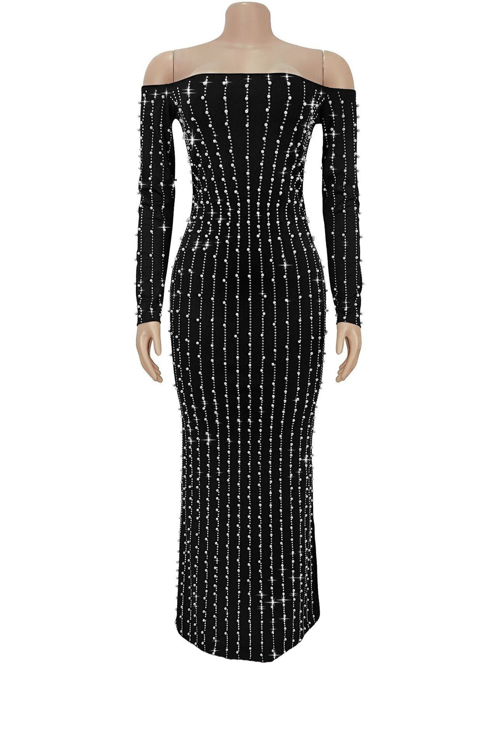 Elegant Long-Sleeve Strapless Rhinestone Dress Lavish Daily