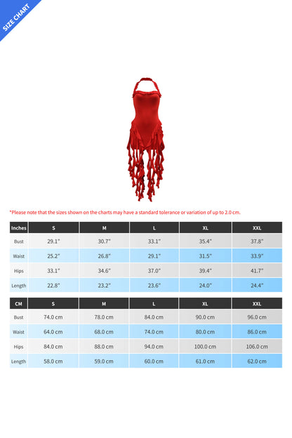 Ruffle Trim Halter Backless Fringe Dress Lavish Daily