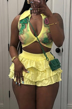 Stretch Ruffled Shorts 2pc Set Lavish Daily