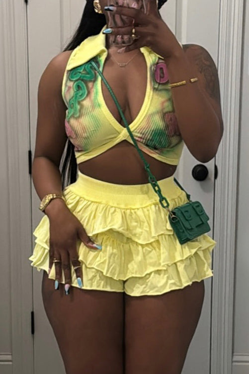 Stretch Ruffled Shorts 2pc Set Lavish Daily