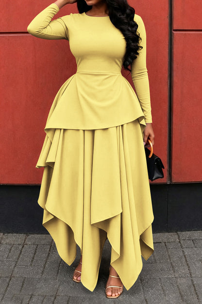 Long-Sleeve Ruffle Hem High-Low Dress Lavish Daily