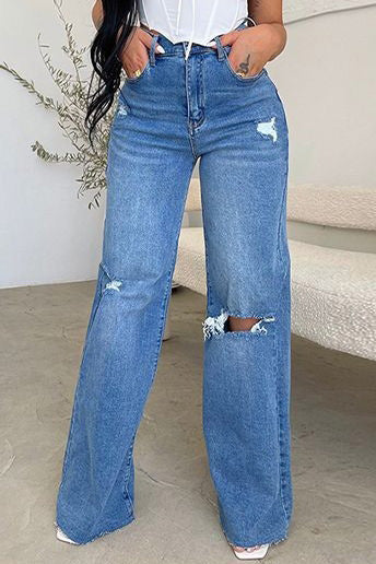 High Waist Light Washed Ripped Jeans Lavish Daily