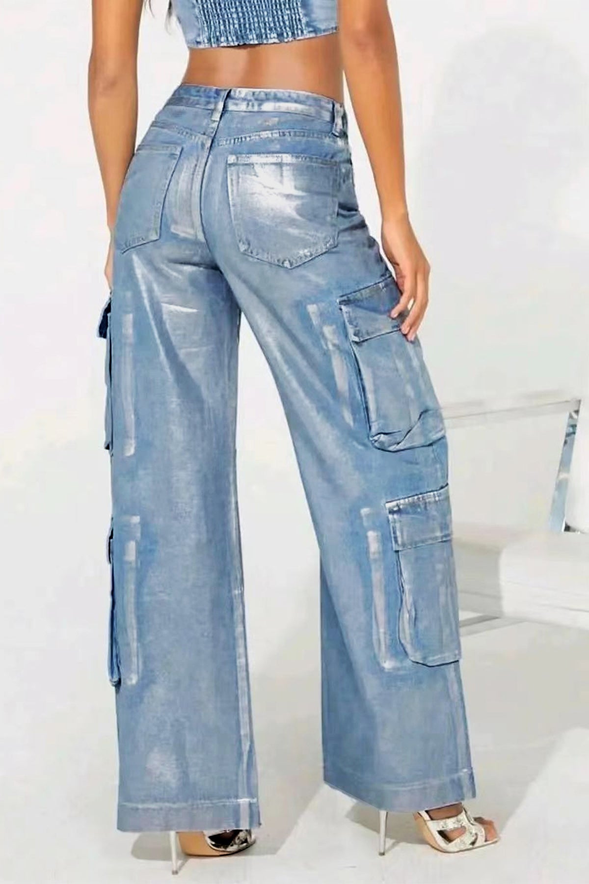 Hot Silver Elastic Cargo Jeans Lavish Daily