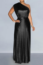 Metallic One-Shoulder Maxi Dress Lavish Daily