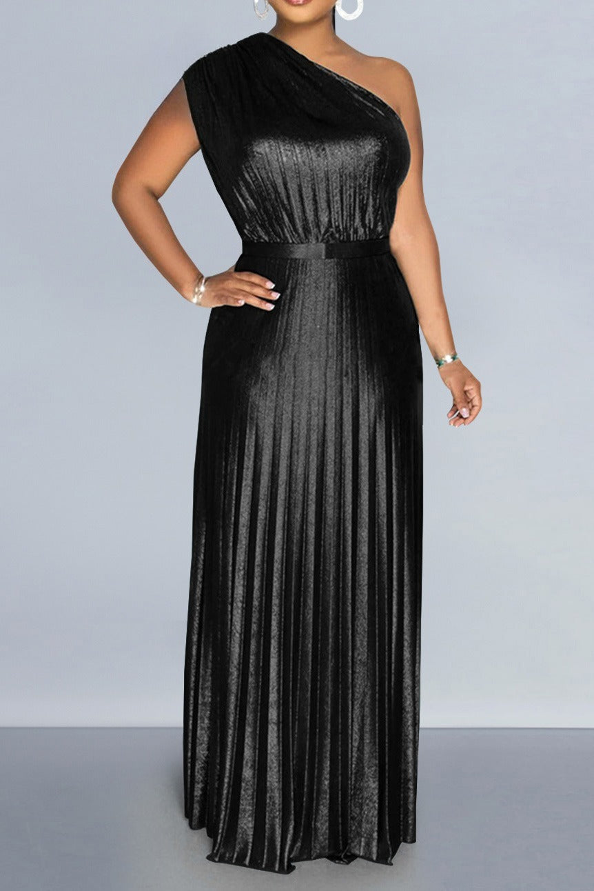Metallic One-Shoulder Maxi Dress Lavish Daily
