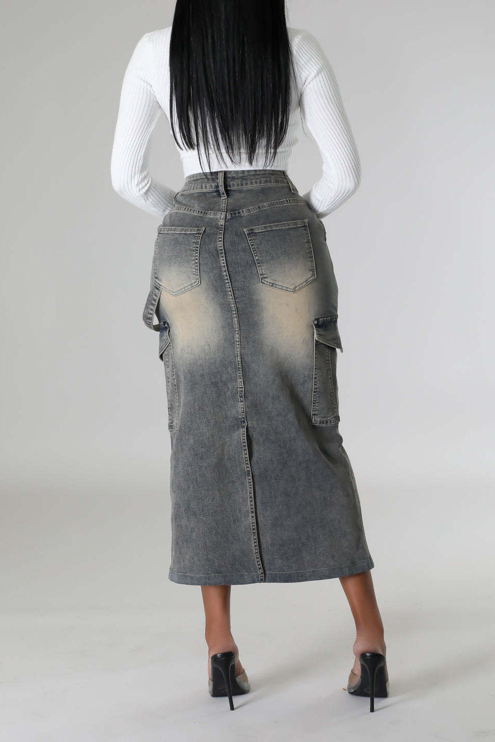 Denim Cargo Skirt Lavish Daily