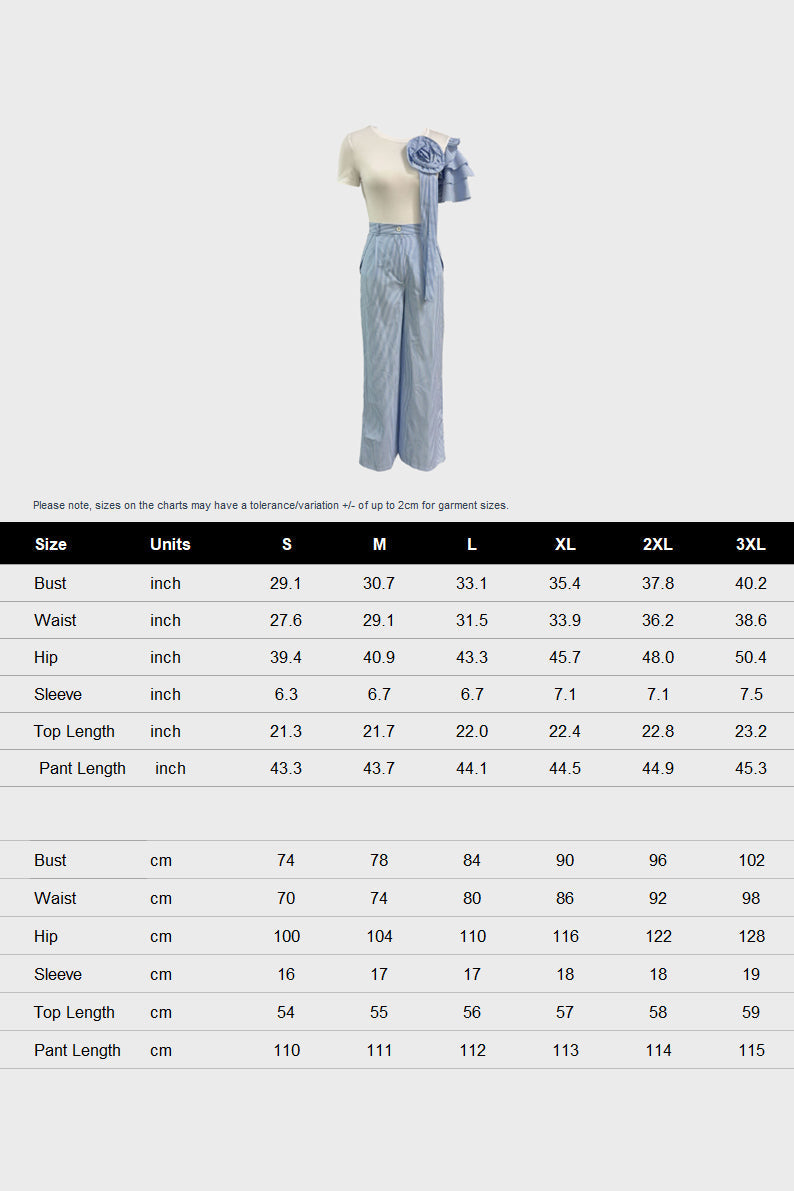 Single Ruffle Sleeve T-Shirt Striped Pants Set Lavish Daily